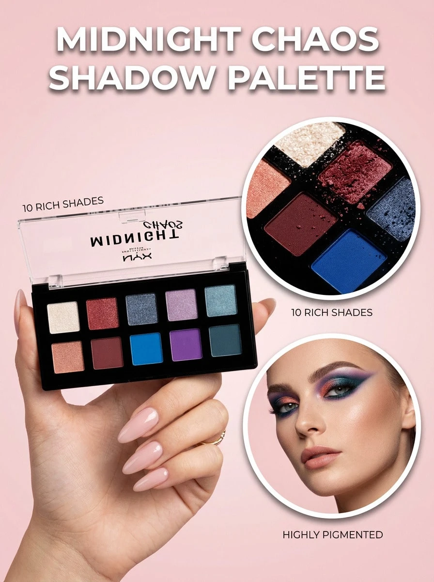 NYX Eye Shadow Palette 01 Midnight Chaos 8.5 G – Eye Shadow Palette, Highly Pigmented, For Makeup Enthusiasts, Multi-Color, Suitable For Night Out - Black - View 1