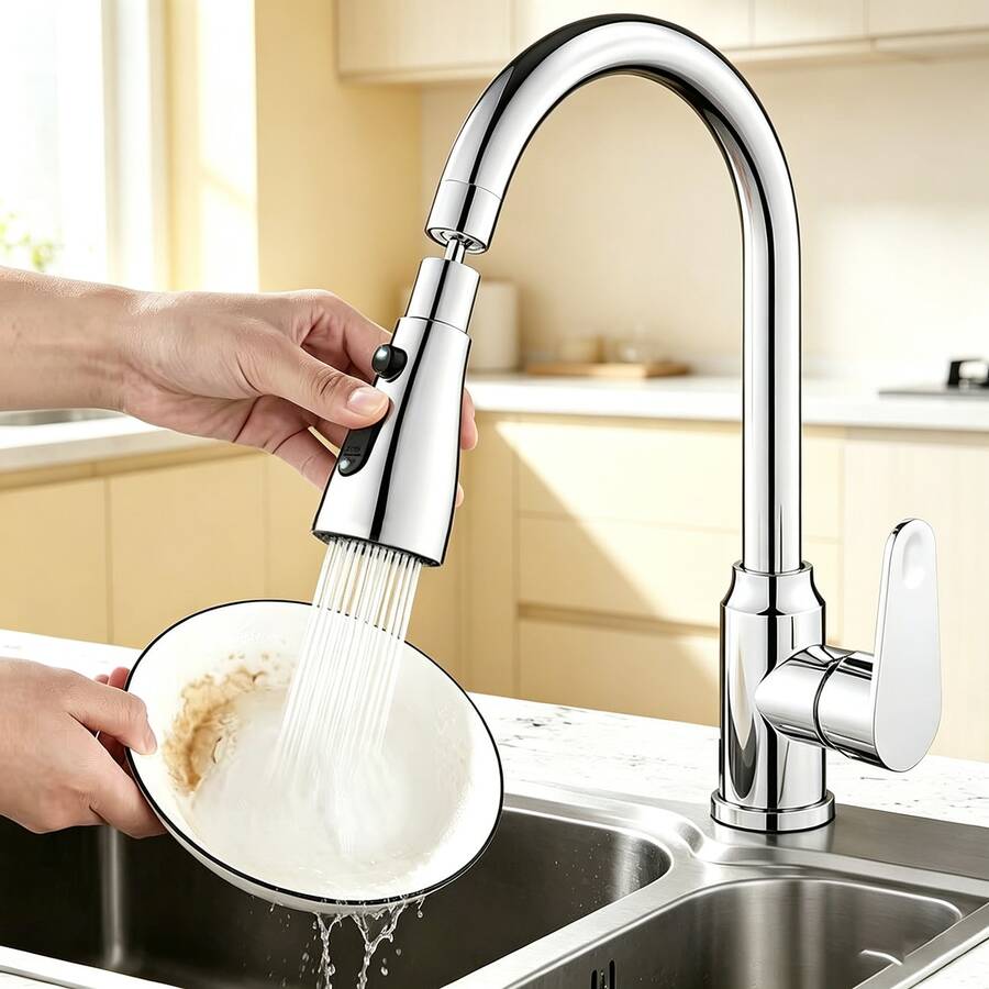 Kitchen Faucet, Sink Faucet, Rotatable Splash-Proof Water-Saving Universal Faucet, Multi-Function Faucet Extender, Universal Faucet Adapter, Handheld Faucet Sprayer, Multi-Mode Water Flow, One-Touch Shut-Off, 360-Degree Rotation, Leak-Proof Powerful Spray Head, Suitable For Kitchen Cleaning, Bathroom Accessories, Bathroom Decor, Kitchen Accessories, Kitchen Essentials