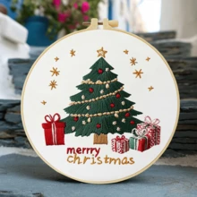 1PC 20*20cm/7.9*7.9in,Green Christmas Tree Embroidery Kit, DIY Handmade Embroidery Set For Adult Beginners, Home Gift, Women's Sewing Gift, Including User Manual, Printed Pattern Fabric, Embroidery Frame, Needle And Thread. - Green Christmas Tree - View 15