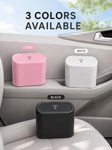 Car Hanging Trash Can, Press Lid Design, Plastic Material, Mini Size, Solid Color, Portable Multi-Function Storage Bin, Car Door Side Hanging Storage Box, Car Interior Accessory - A - View 9