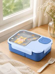 1pc Cute Cartoon Divided Lunch Box With Utensils And Sauce Container, Leak-Proof Food Storage, Portable Office Commute Picnic Meal Prep Box, Back To School Lunch Box, Birthday Housewarming Gift, Birthday, Back To School - Multicolor - View 7