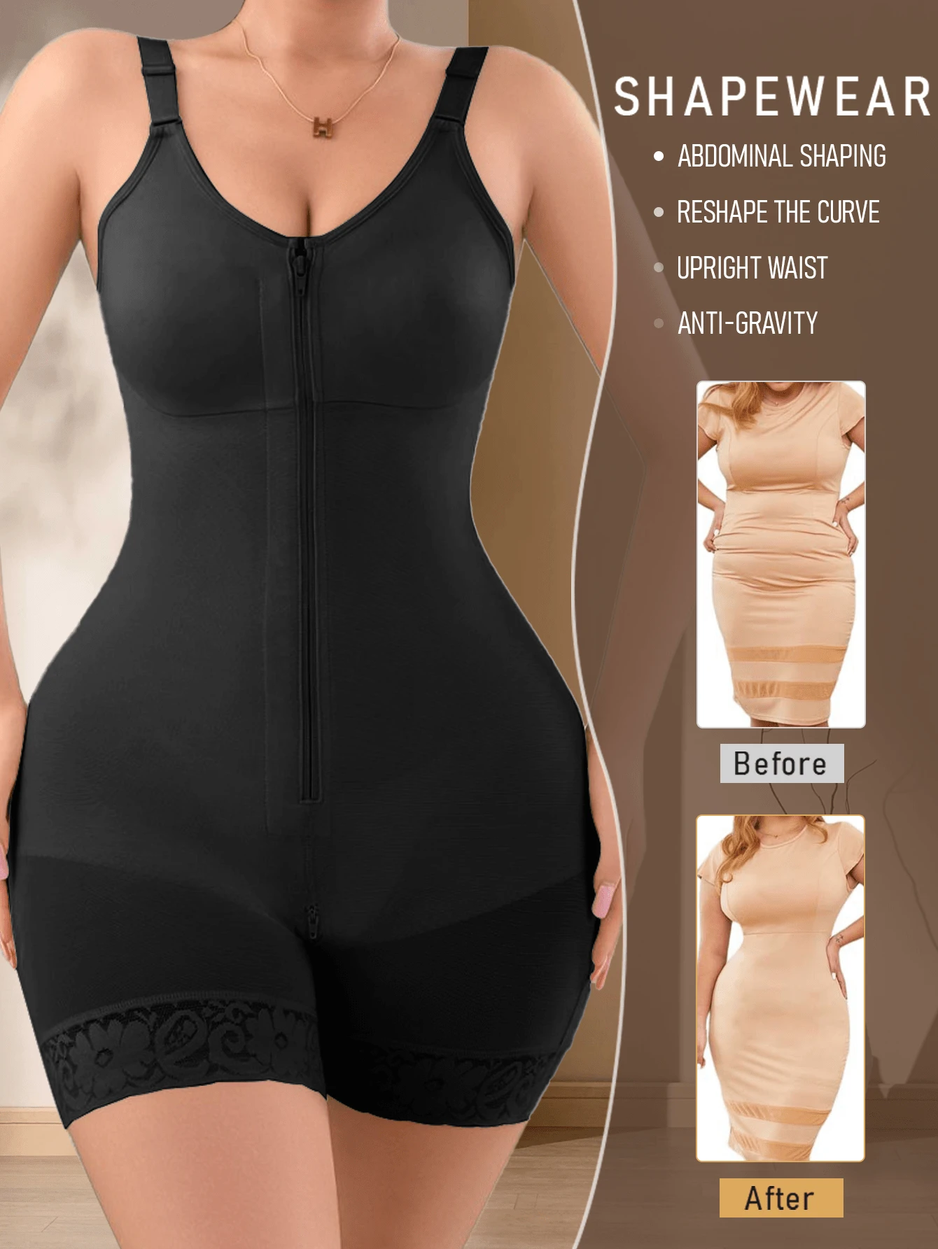 1pc Women's Adjustable Strap Shapewear, Abdominal Control Bodysuit, Postpartum Recovery Lifting Buttocks Shaping Garment, Minimalist Comfortable Waist Cincher Bodysuit