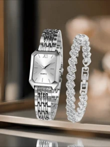 Women's Quartz Watch And Jewelry Set, Elegant Dial, Suitable For Daily Wear, Party Decoration, Or As A Mother's Day, Valentine's Day Gift - Gold - View 3