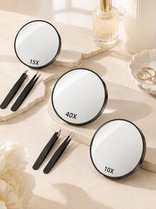 10x/15x/40x Magnifying Mirror With Tweezers And Suction Cup, High Magnification Makeup Mirror, Portable Mini Beauty Mirror, Pore Cleaning Tool Set, Bathroom Desktop Travel Essential Clear Vanity Mirror, Back To School Supplies - Multicolor - View 10