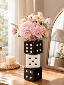 Multi-Color Dice Vase, Minimalist Decorative Vase, Vintage Home Decor, Suitable For Desk, Bookshelf, Dining Table, Bar Cart And Vanity. Unique Cool Room Decor. Rama Gifts Vase, Perfect For Birthday, Graduation, Back To School And Other Occasions. - Multicolored. - View 6