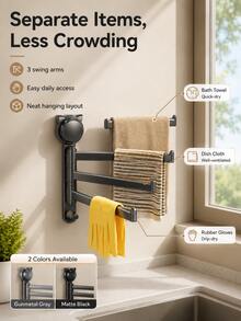 Modern Minimalist Round Suction Cup Base 3-Arm Rotating Rack, Flexible Rotating Wall-Mounted Design, Drill-Free Installation, Space-Saving Dishcloth Towel Rack And Hook Storage, Suitable For Kitchen, Bathroom, Laundry Room, Sink Area, Home, Apartment And RV - Multicolor - View 6