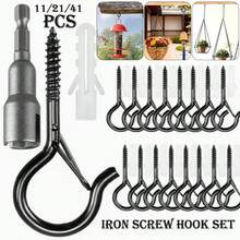 21/41 Piece Set Q-Type - Iron Ceiling Hook With Buckle - Rural Black Metal Wall Hanging Hook, Suitable For Outdoor String Lights, Lanterns, Christmas Decorations, Wind Chimes, Halloween - Easy To Install And Non-Destructive Disassembly - Multicolor - View 2
