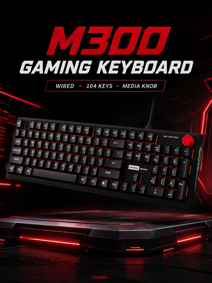 Teclado Gaming Lenovo K280 Inalámbrico de Tres Modos con Retroiluminación RGB Bluetooth 2.4G, Teclado Mecánico Compacto de 97 Teclas con Perilla de Volumen, Compatible con PC, Mac y Tableta - Ver 1