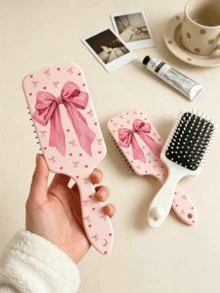 1/2/3pcs Air Cushion Massage Comb, Pink Bow And Heart Pattern, Women's Anti-Static Large Paddle Brush, Detangling Styling Scalp Massage Comb, For Home Daily Use, Gift For Family And Friends - Multicolor - View 7