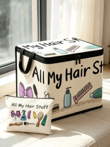 All My Hair Stuff Storage Box With Lid, Foldable Storage Box, Storage Box, Storage Box, Large Capacity, Book Organization, Holiday Gift, Office Organization, Under Bed Storage, Rental Home Organization, Can Be Used For Work, School, Dorm Storage, Back To School, Travel Essentials, Dorm Essentials, Wedding Bride Gift, Mother's Gift, Birthday Gift, Holiday Souvenir, Back To School Gift, Graduation Gift - Multicolor - View 2