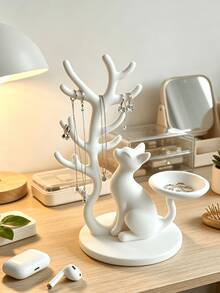 1pc Creative Cat Jewelry Tree Stand, Jewelry Storage Rack, Holiday Gift, Creative Gift - White - View 7