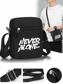 1件/2件裝「Never Alone」標語字母圖案印花中性彎帽簷棒球帽與斜跨包，街頭時尚戶外運動棒球帽與包，可調節，送給自己或朋友的禮物 - 彩色 - 查看 3