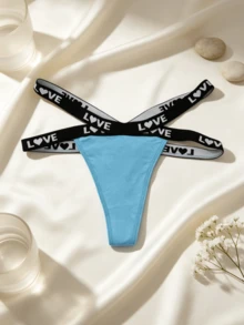 6pcs Women's T-Back Thong Panties, LOVE Letter Heart Print Cross Elastic Band Underwear Multi-Pack - Multicolor - View 6