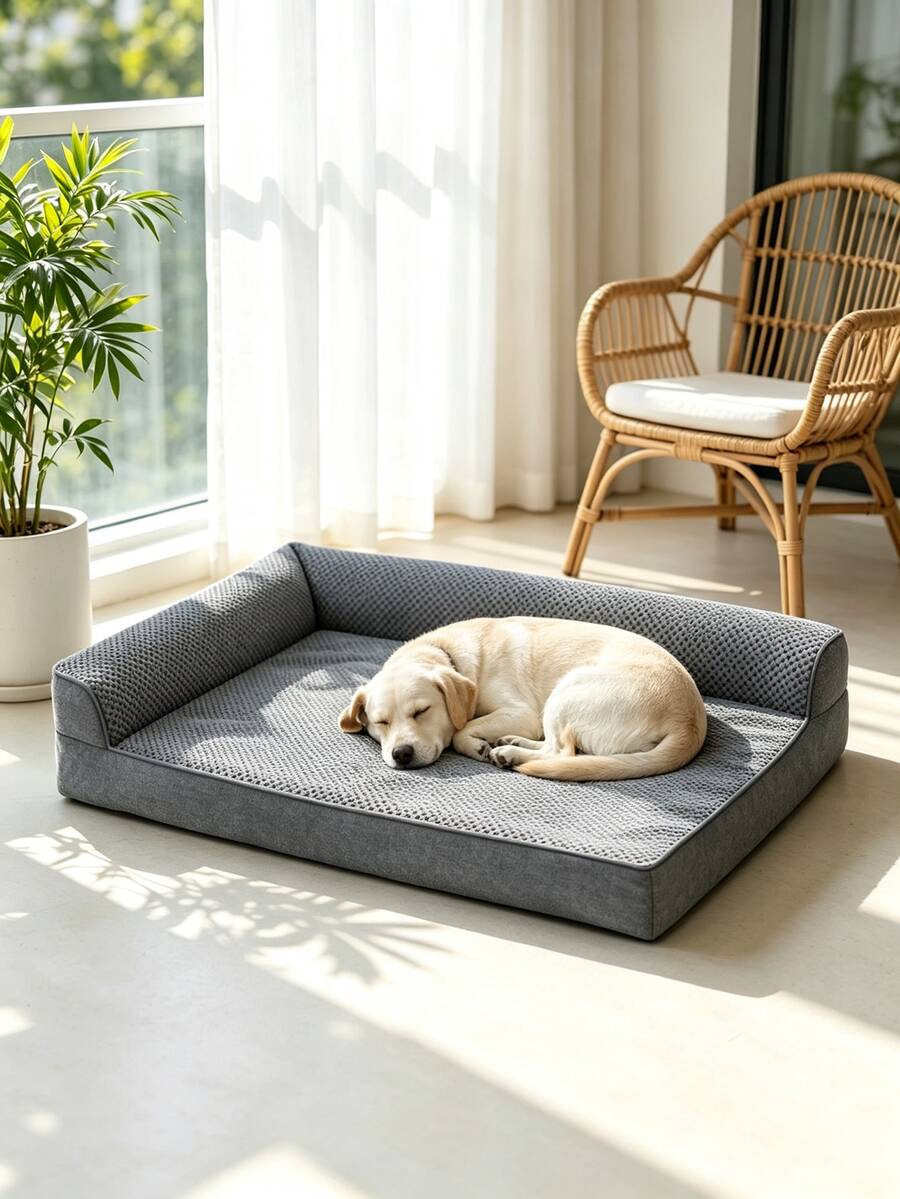 Removable Washable Orthopedic Memory Foam Dog Sofa Bed, All-Season Breathable Mesh 3-Sided Guard Dog Bed, Pet Sleeping Mat For Medium And Large Dogs, Golden Retriever, Labrador - Grey - View 1
