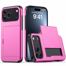 防震 2 合 1 PC 卡槽手機殼，相容 Apple 18 Pro Max 18 Pro 17 Pro Max 17 Pro 17e 16E 15 14 13 12 11 7 8 XR X/XS XS MAX 機型，相容 Galaxy S26 Ultra S25 Ultra A37 A57 A56 A55 A17 S25 FE S26 FE A14 A15 A16 A26 A36 A35 A25 機型，亦相容 P30 P30 Pro 機型，2 合 1 防震手機保護殼，卡槽錢包設計 - 玫紅色 - 查看 10