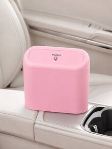 Car Hanging Trash Can, Press Lid Design, Plastic Material, Mini Size, Solid Color, Portable Multi-Function Storage Bin, Car Door Side Hanging Storage Box, Car Interior Accessory - A - View 12