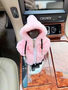 1pc Plush Hooded Car Gear Shift Cover, Zippered Faux Fur Warm Gear Lever Protector, Thickened Plush Material, Cute Winter Car Interior Decor Cover, Universal For Manual And Automatic Transmission Models, Winter Warm Interior Accessory - A - View 4