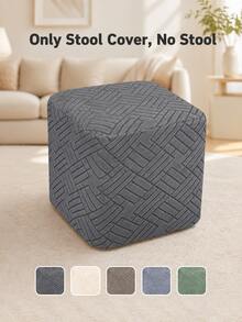 1pc Solid Color Nordic Style Ottoman Stool Cover, Jacquard Full Coverage Footstool Cover, Washable And Removable Footrest Seat Cover, Suitable For Living Room, Hotel, Sofa, Single Sofa Chair - Multicolor - View 5