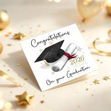 2026 Graduation Greeting Card, Graduation Cap & Diploma Illustration Blessing Card, Graduation Season Gift Thank You Card, Watercolor Style Graduation Congratulations Card, Student Graduation Season Handwritten Blessing Commemorative Card - View 5