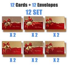 6 SET/ 12 SET Christmas Red Bow & Gold Bell Greeting Cards | Includes Envelopes, Blessing Cards | Perfect For Birthdays, Celebrations And Thank You Notes, Holiday Greetings And Messages, Ideal Gift STN8 - Sets - View 13