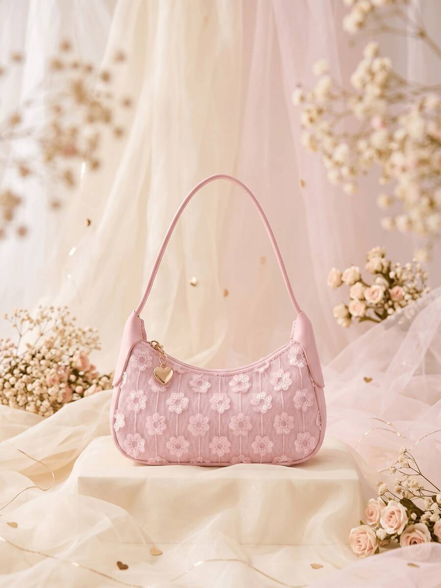 1 buah Tas Tangan Mini Motif Bunga Manis yang Modis, Aksesori Pakaian, Dompet Koin yang Indah - bunga berpayet - View 1