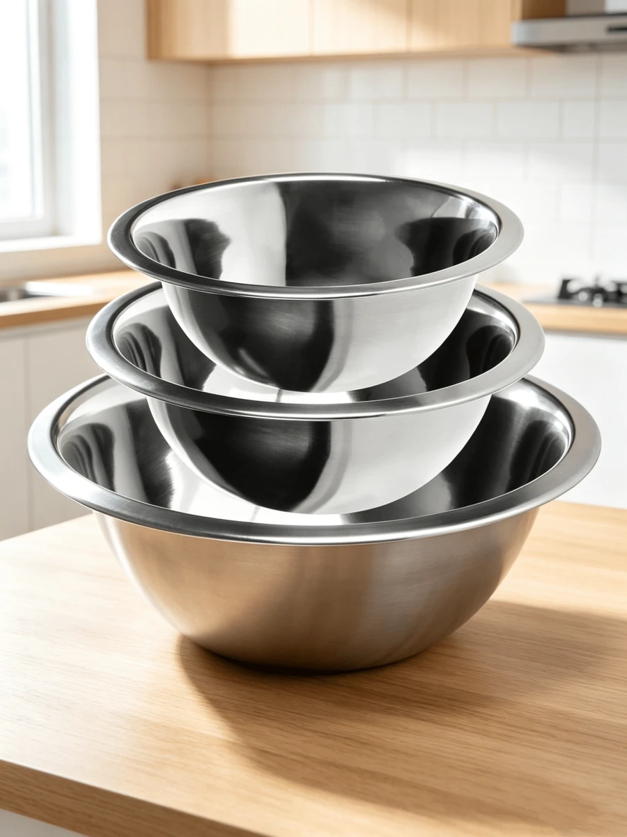 3-Piece Stainless Steel Mixing Bowl Set In Various Sizes, Stackable, Ideal For Preparing Salads, Baking, And Mixing – An Essential Accessory For Every Kitchen - Silver - View 1