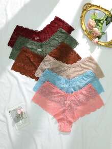 6pcs Women's Comfortable Lace Patchwork Plus Size Panties - Multicolor - View 1