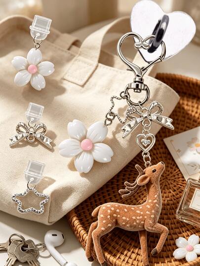 Cute Deer Flower Dust Plug Charm Chains,Type‑C Dustplug Decorative Chain,Portable Hanging Pendant Anti‑Lost Decor Accessories For Bag & Phone Case