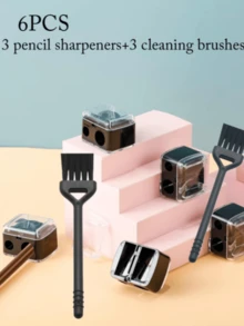 JINSHEE6/3/2pcs Pencil Sharpener Cleaning Brush Set, Two In One Manual Cleaning Brush With Cleaning Brush, Suitable For Eyebrow Pens, Eyeliner Pens, Lipliner, Various Cosmetic Pens, Convenient Travel Beauty Tools Cleaning Set - Black - View 8