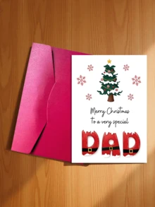 1pc Christmas Card With Envelope - "To A Special Father: Merry Christmas" Holiday Christmas Tree And Santa Claus Greeting, Father's Day Gift, Blank Inside - A - View 6
