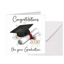 2026 Graduation Greeting Card, Graduation Cap & Diploma Illustration Blessing Card, Graduation Season Gift Thank You Card, Watercolor Style Graduation Congratulations Card, Student Graduation Season Handwritten Blessing Commemorative Card - View 1