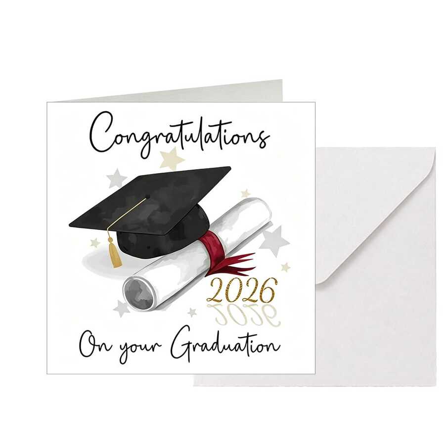 2026 Graduation Greeting Card, Graduation Cap & Diploma Illustration Blessing Card, Graduation Season Gift Thank You Card, Watercolor Style Graduation Congratulations Card, Student Graduation Season Handwritten Blessing Commemorative Card - View 1