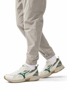 Mizuno 新款 SPEED復古厚底運動鞋，輕量透氣、吸震跑鞋，男女通用 - 米白色/綠色 - 查看 3