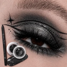 YOUNG VISION Halloween Black Eye Makeup Set: Black Matte Eyeliner & Black Pearlescent Shimmer Eyeshadow Liquid For Halloween Black Gothic Style Eye Makeup - Multicolor - View 1