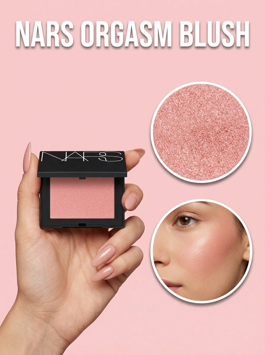 Nars Powder Blush Orgasm 777 4.8 G – Blush, Shimmer Finish, For Women, Peachy Pink, Micronized Powder Pigments, Suitable For Daily Makeup Routine - Orgasm - View 1