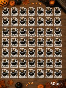 Custom Halloween Stickers Personalized Black Cat Party Favor Labels Spooky Cute Kitten Decals For Cups Treat Boxes Candy Jars Envelope Seals Decor - Multicolor 2 - View 12