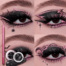 YOUNG VISION Halloween Black Eye Makeup Set: Black Matte Eyeliner & Black Pearlescent Shimmer Eyeshadow Liquid For Halloween Black Gothic Style Eye Makeup - Multicolor - View 2
