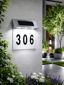 POSE UP 1pc Solar Powered House Number Light, IP65 Waterproof 4LED Address Sign Light, Solar Powered Outdoor Wall Mounted Door Number Light, Auto On/Off, Clearly Visible Address Plate At Night, Suitable For Home Garden Yard Porch Street Decoration, Housewarming Gift - White Light - View 2