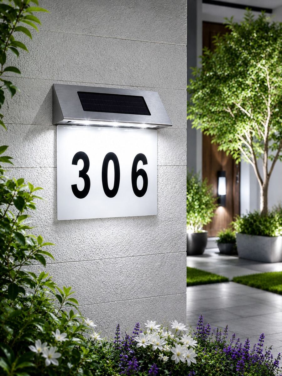 POSE UP 1pc Solar Powered House Number Light, IP65 Waterproof 4LED Address Sign Light, Solar Powered Outdoor Wall Mounted Door Number Light, Auto On/Off, Clearly Visible Address Plate At Night, Suitable For Home Garden Yard Porch Street Decoration, Housewarming Gift