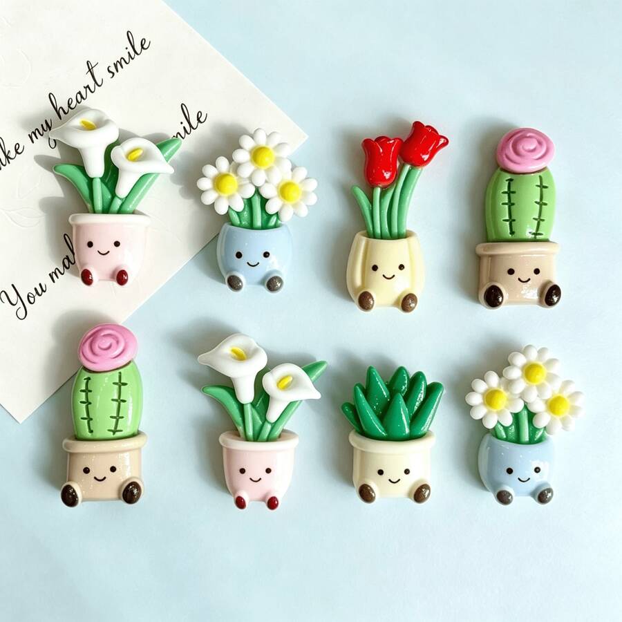 30/20/5pcs Mini Potted Plant Flower Refrigerator Magnets, Cute Decorative Magnets, Personalized Fridge Magnets, Suitable For Kitchen, Office, Whiteboard, Storage Cabinet, Cupboard And Dishwasher, Kitchen Decor, Home Decor, Christmas, Halloween Gifts - one-size - View 1