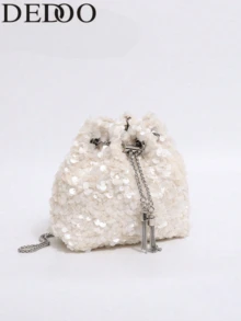 Dedoo Bolso de cubo con correa de cadena acolchada para mujer, nuevo para 2024 - Blanco - Ver 2