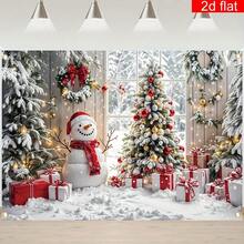 2D Flat Banner, 1pc Merry Christmas Photography Backdrop Banner, Polyester Material, Happy Snowman & Christmas Tree Pattern, Exquisite & Durable, With 4 Holes For Easy Hanging, Suitable For Winter New Year's Eve Home Wall - Christmas Decoration Theme - View 16