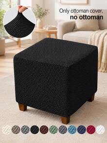 1PC Jacquard Ottoman Slipcover Home Decor Stool Covers All Seasons Spandex Sofa Footrest Covers For Living Room Bedroom Hotel Bar - Black - View 2
