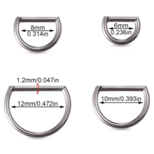 1件鈦合金D型鼻環穿刺飾品，16G 18G 扣環式鼻中隔 Daith 身體穿刺飾品，適用女款男款，軟骨螺旋耳釘耳環 - 銀色 - 查看 2