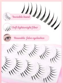 5 Pairs A-Type False Eyelashes, Japanese And Korean Delicate Style, Tapered Long Design Naturally Enhances Eye Shape, Creates 3D Big Eye Makeup Effect, Soft And Lightweight Fiber Bundles For Comfortable Fit, Easy And Quick DIY Application, Saves Makeup Time, Suitable For Beginners, Reusable, Ideal For Commute, Date, Travel, Party And Holiday Makeup, Perfect Gift For Best Friend And Girlfriend - Black - View 8