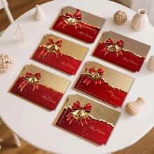 6 SET/ 12 SET Christmas Red Bow & Gold Bell Greeting Cards | Includes Envelopes, Blessing Cards | Perfect For Birthdays, Celebrations And Thank You Notes, Holiday Greetings And Messages, Ideal Gift STN8 - Sets - View 10