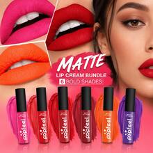 Popfeel 6 Pcs Set Matte Lip Cream Liquid Lipstick, High Pigment Transfer Resistant Velvet Lip Makeup Choice Official Affordable Makeup - Baby Pink - View 4