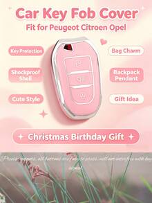 Multi‑Color Pink Car Key Fob Cover With Key Ring,Drop‑Proof Shell,Bag Decoration,Xmas Birthday Gift,Sweet Accessory For Ladies - Multicolor - View 4