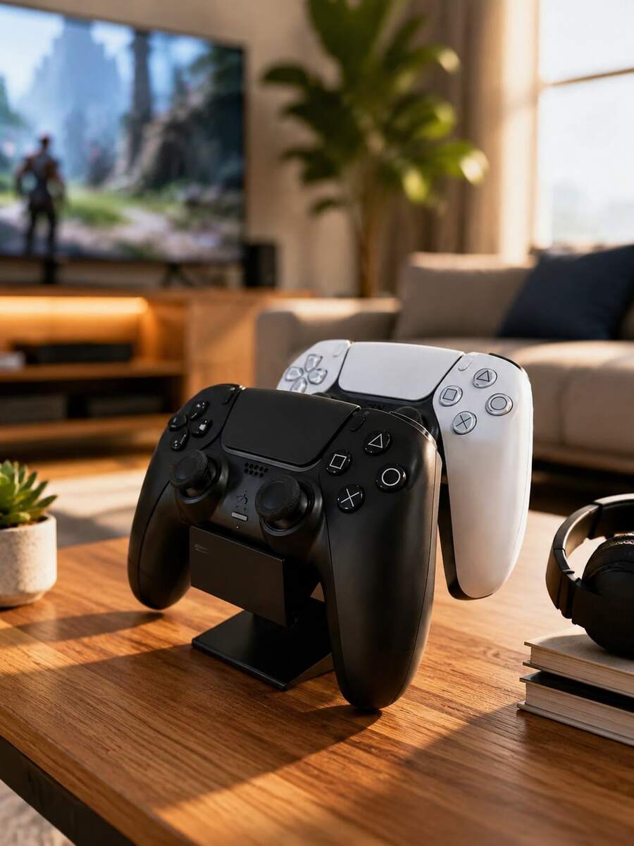 2‑In‑1 Game Controller & Headphone Desktop Storage Rack, Universal Gamepad Holder, Desktop Game Accessories Organizer - Multicolor - View 1