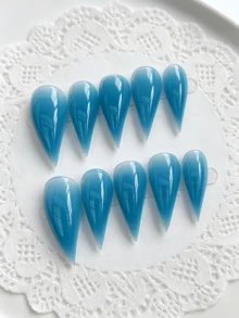 10片裝萬聖節返校季奢華貓眼純色Y2K辣妹風龍爪貓掌可重複使用壓克力穿戴甲，適合女生，適用於手部、度假、度假穿搭、畢業、節日、婚禮、派對 - 藍色 - 查看 5